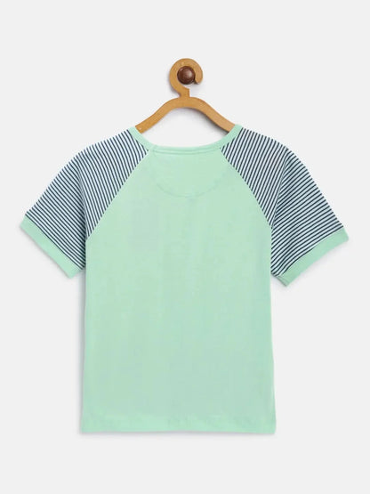 Aqua Sailboat Printed Round Neck Cotton T-shirt - Ladore