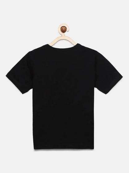 Black Printed Round Neck Cotton T-shirt - Ladore