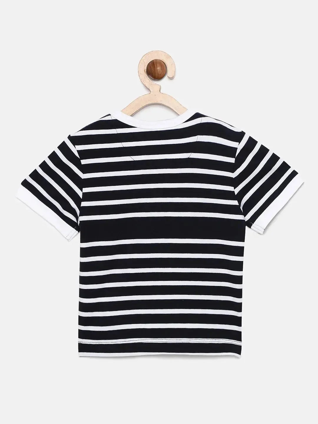 Black Striped Round Neck Cotton T-shirt - Ladore