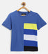 Blue Colourblock Round Neck Mercerised Cotton T-shirt
