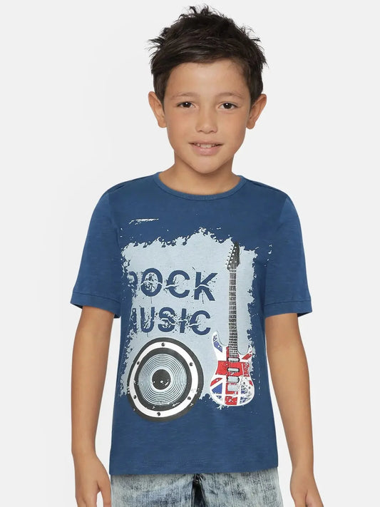 Blue Rock Music Printed Round Neck Cotton T-shirt - Ladore