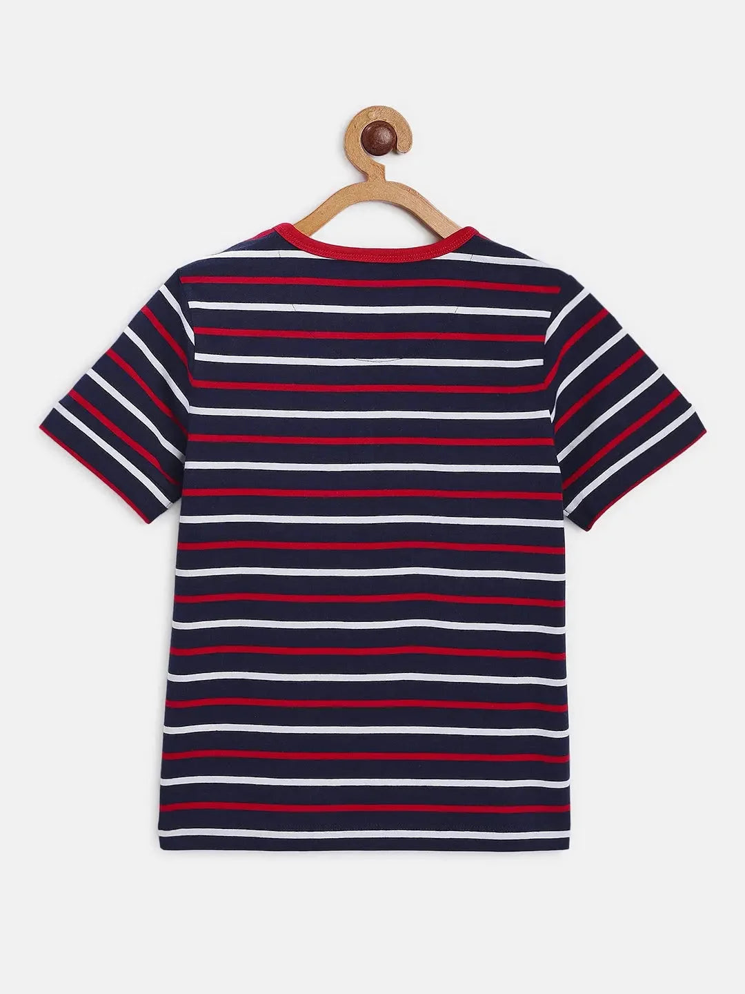 Blue Striped Round Neck Cotton T-shirt - Ladore