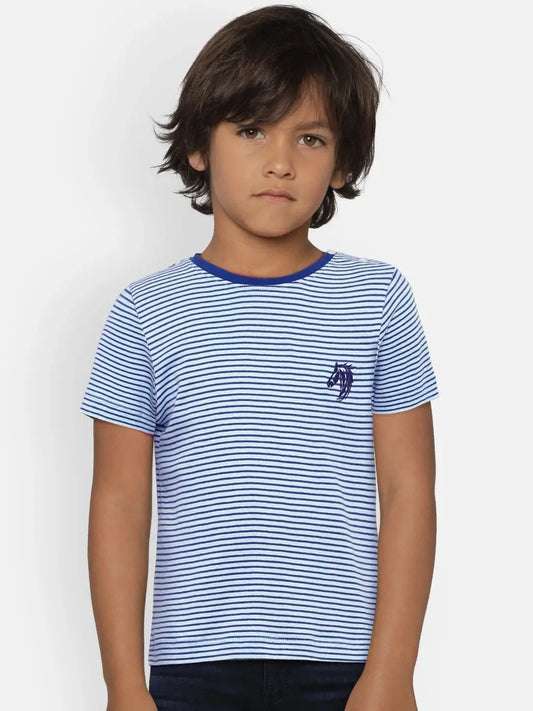 Blue Striped Round Neck Organic Cotton T-shirt - Ladore