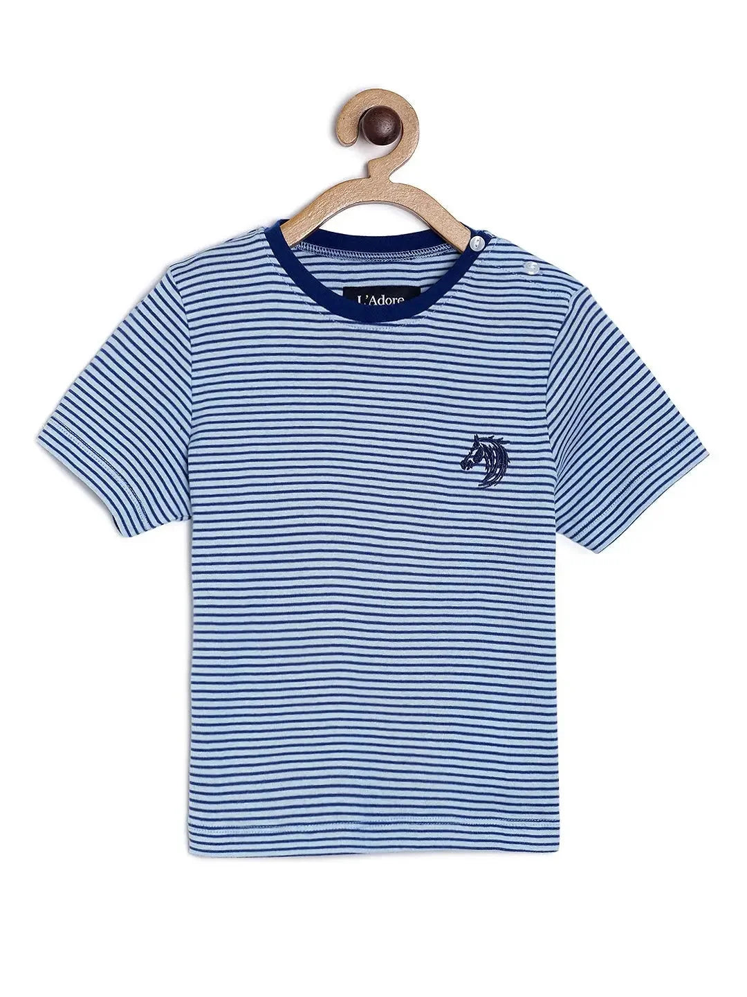 Blue Striped Round Neck Organic Cotton T-shirt - Ladore