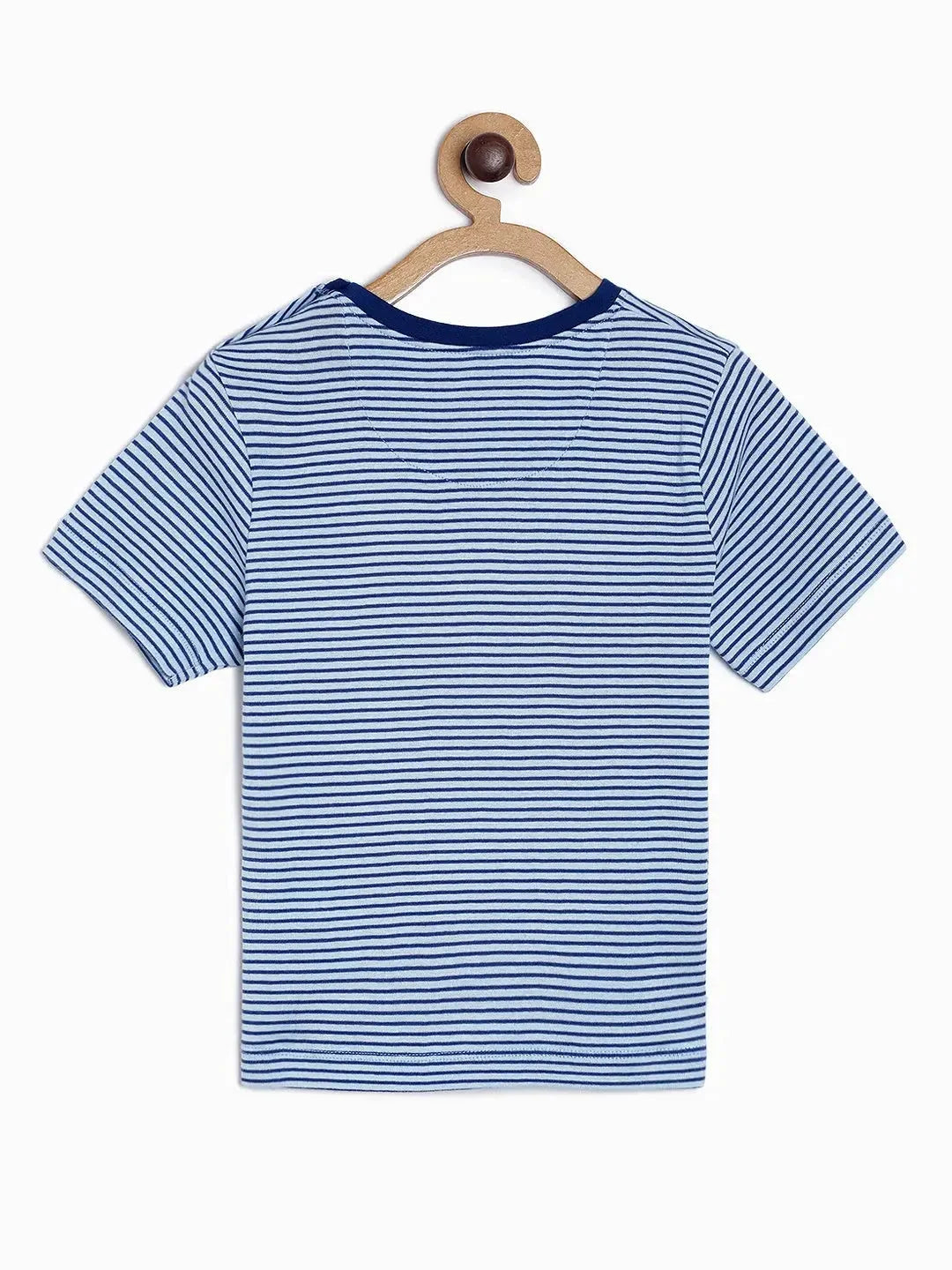 Blue Striped Round Neck Organic Cotton T-shirt - Ladore