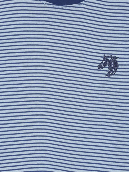 Blue Striped Round Neck Organic Cotton T-shirt - Ladore