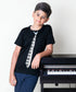 Boys Black Tie Printed Round Neck Cotton T-shirt