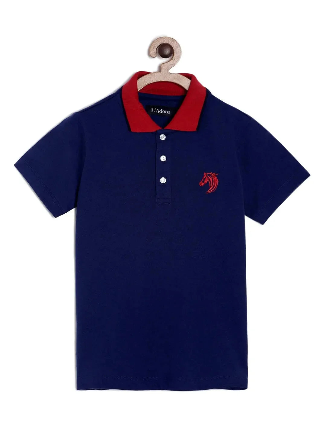 Boys Blue Solid Polo Mercerised Cotton T-shirt - Ladore