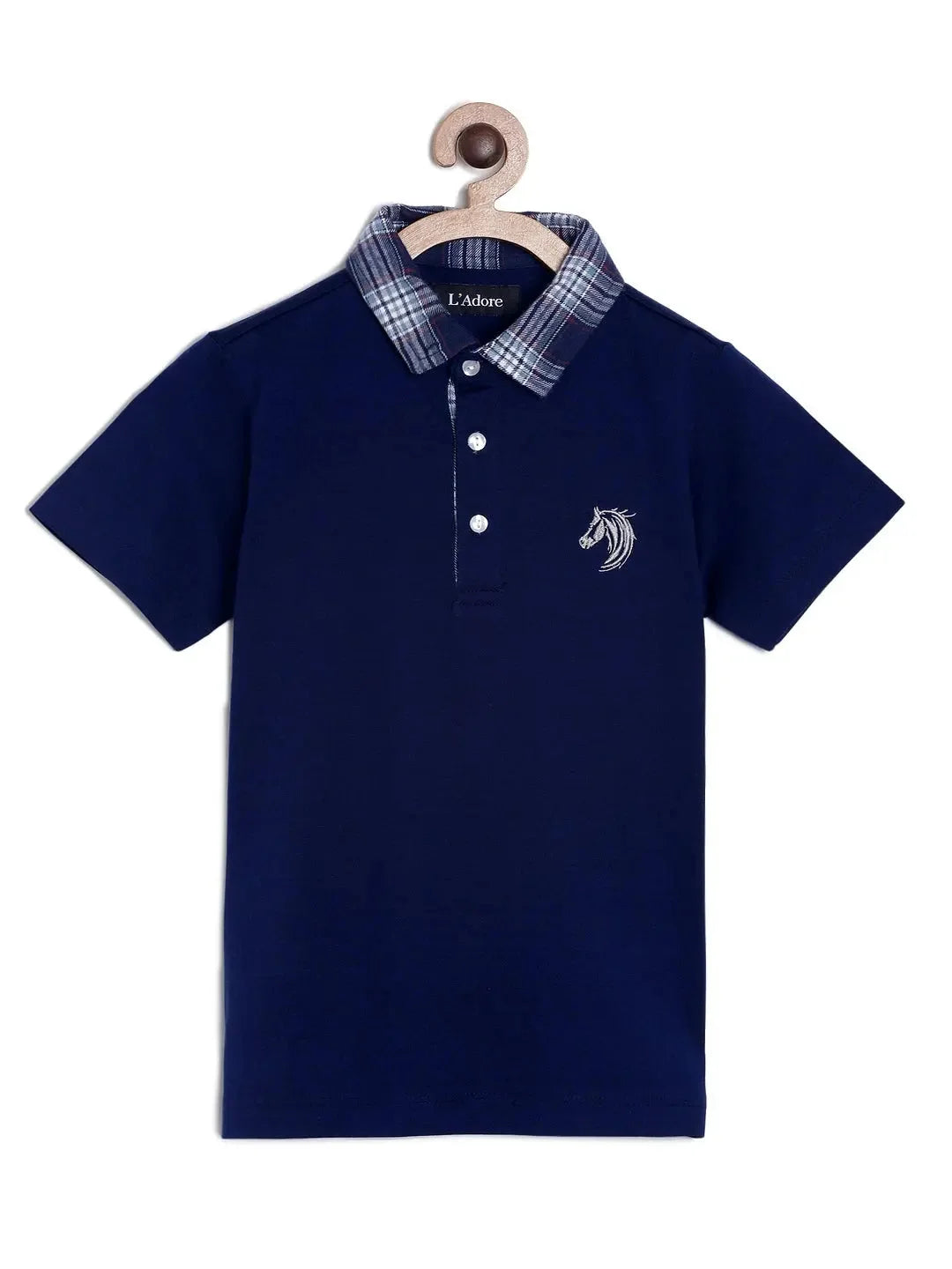 Boys Blue Solid Polo Mercerised Cotton T-shirt - Ladore