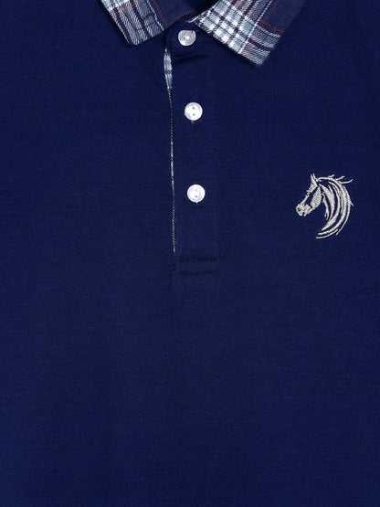 Boys Blue Solid Polo Mercerised Cotton T-shirt - Ladore