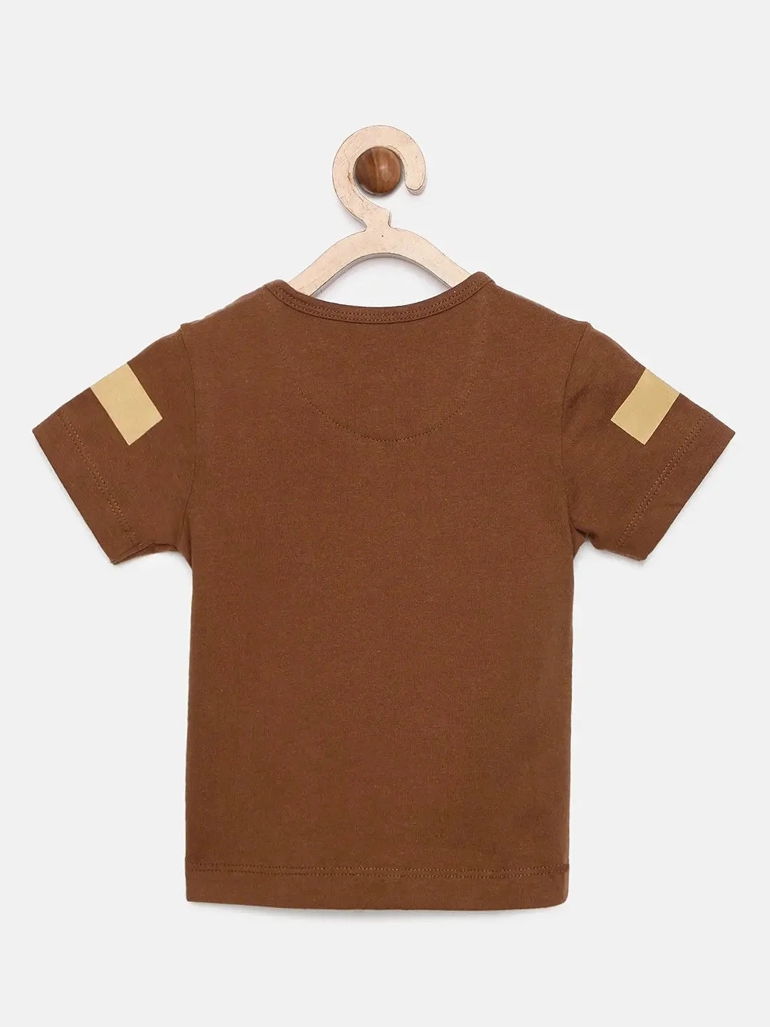 Boys Brown Sailboat Printed Round Neck Cotton T-shirt - Ladore