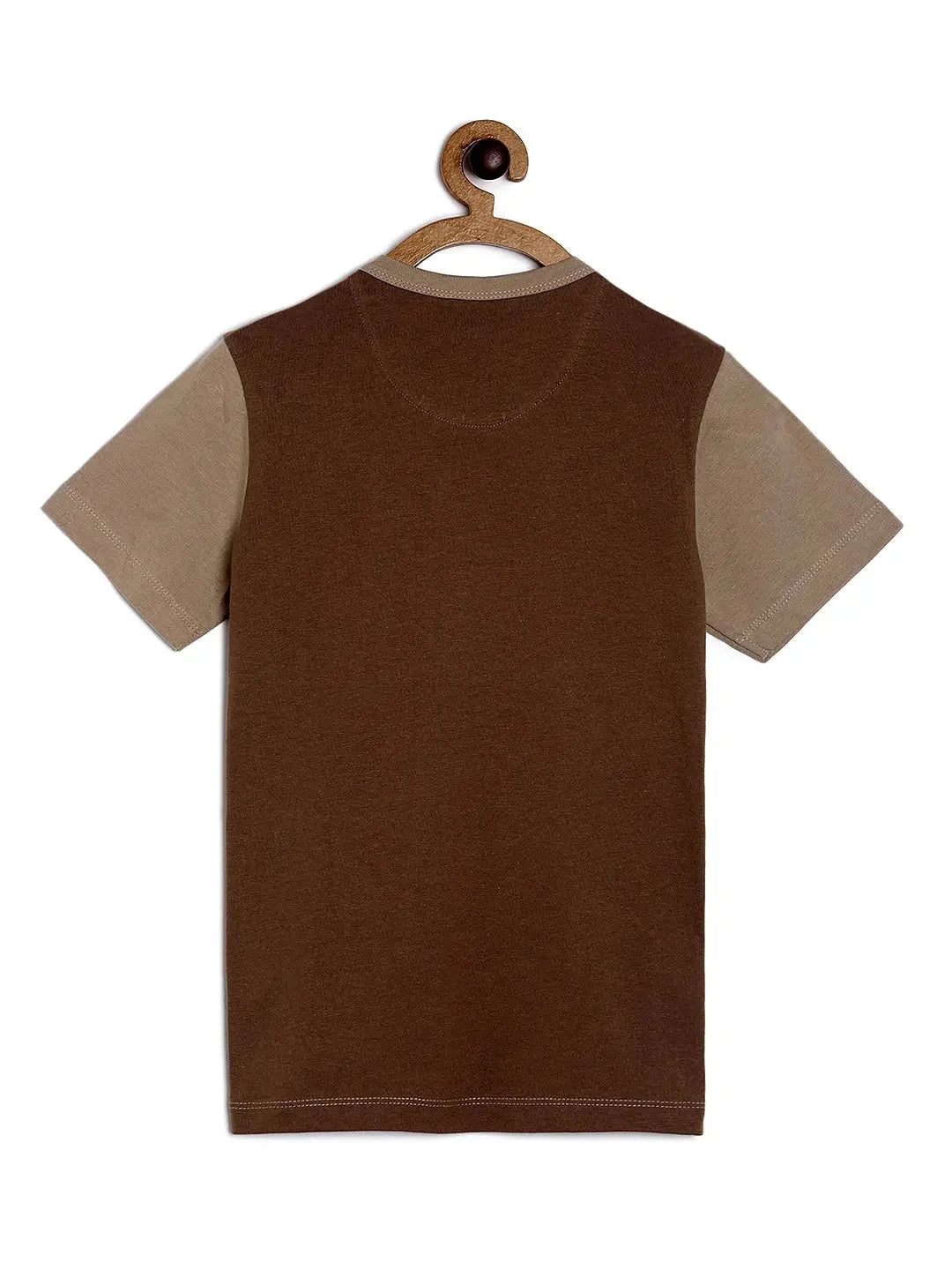 Boys Brown Zig Zag Printed Round Neck Cotton T-shirt - Ladore