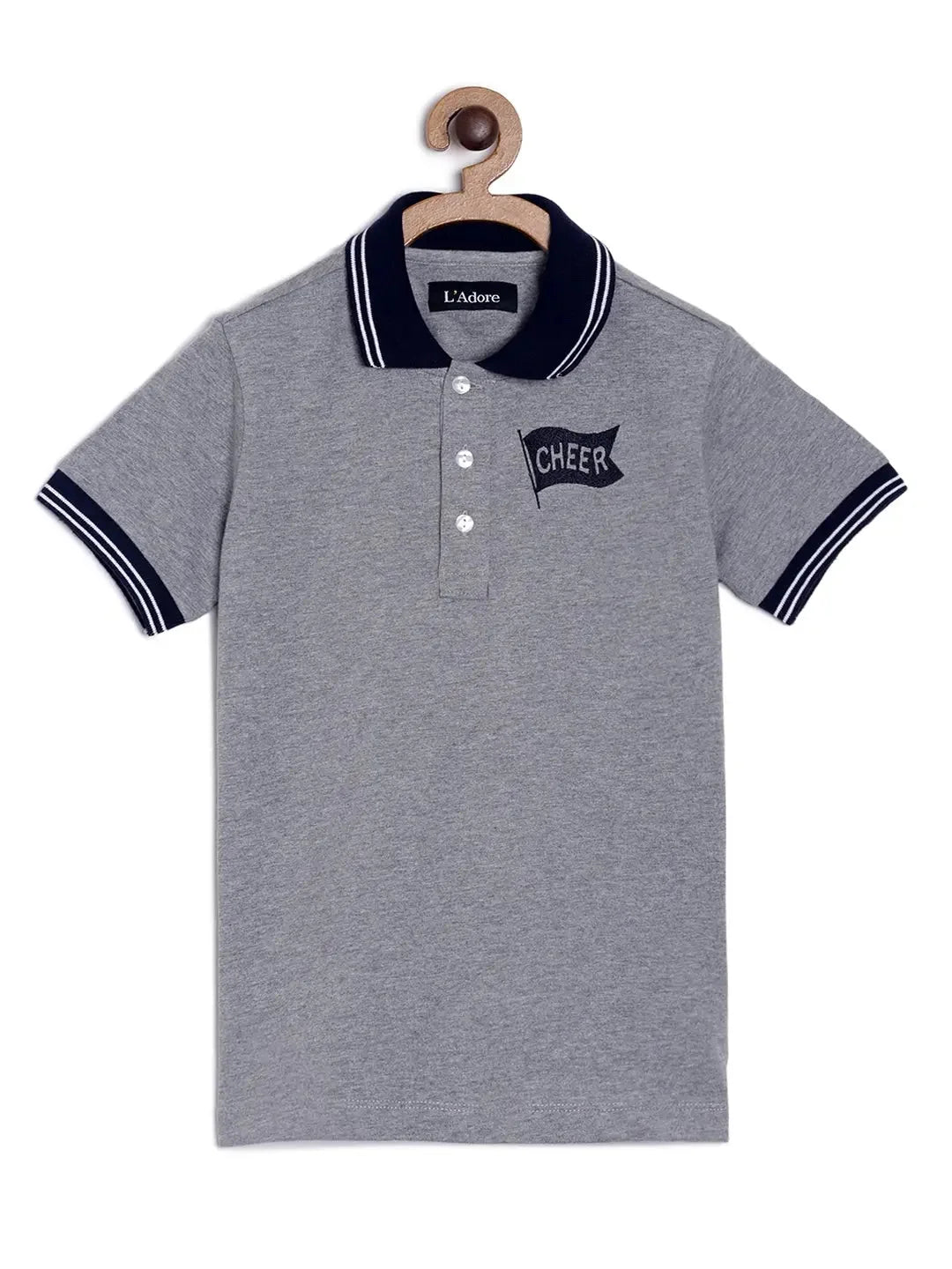 Boys Grey Cheer Polo Cotton T-shirt - Ladore