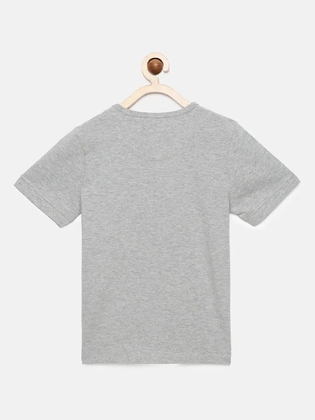 Boys Grey Heather Car Printed Round Neck Cotton T-shirt - Ladore