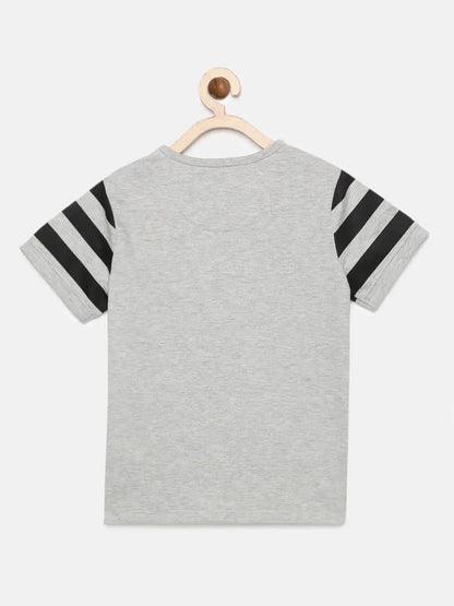 Boys Grey Heather Unstoppable Printed Round Neck Cotton T-shirt - Ladore