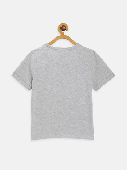 Boys Grey Racer Printed Round Neck Organic Cotton T-shirt - Ladore