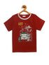 Boys Maroon Half Sleeves Vehicle Print Cotton T-shirt