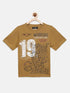 Boys Mustard Printed Round Neck Cotton T-shirt