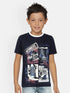 Boys Navy Blue Printed Mercerised Cotton T-shirt