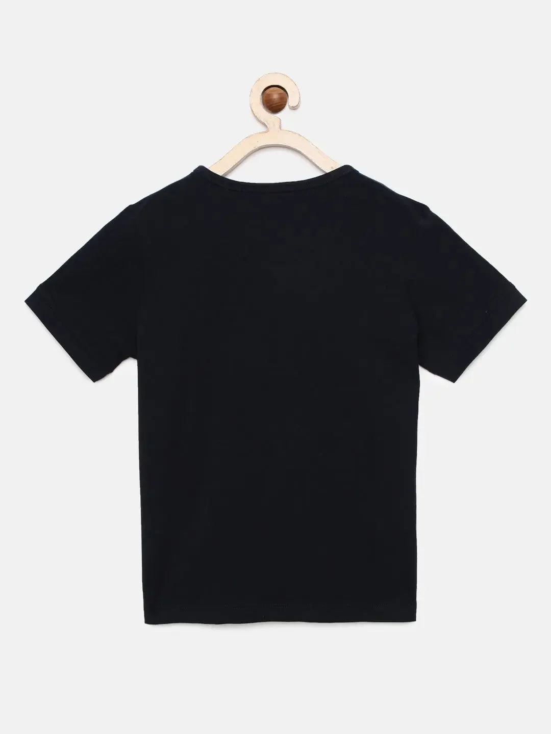 Boys Navy Blue Tie Printed Round Neck Cotton T-shirt - Ladore