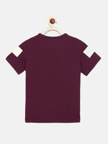 Boys Purple Sailboat Printed Round Neck Cotton T-shirt - Ladore