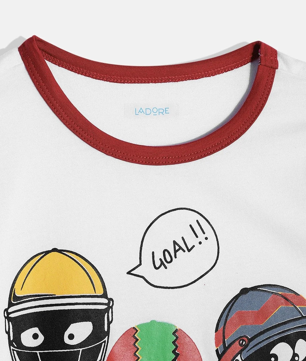 Boys White Sports Helmet Printed Half Sleeves Cotton Tshirt - Ladore