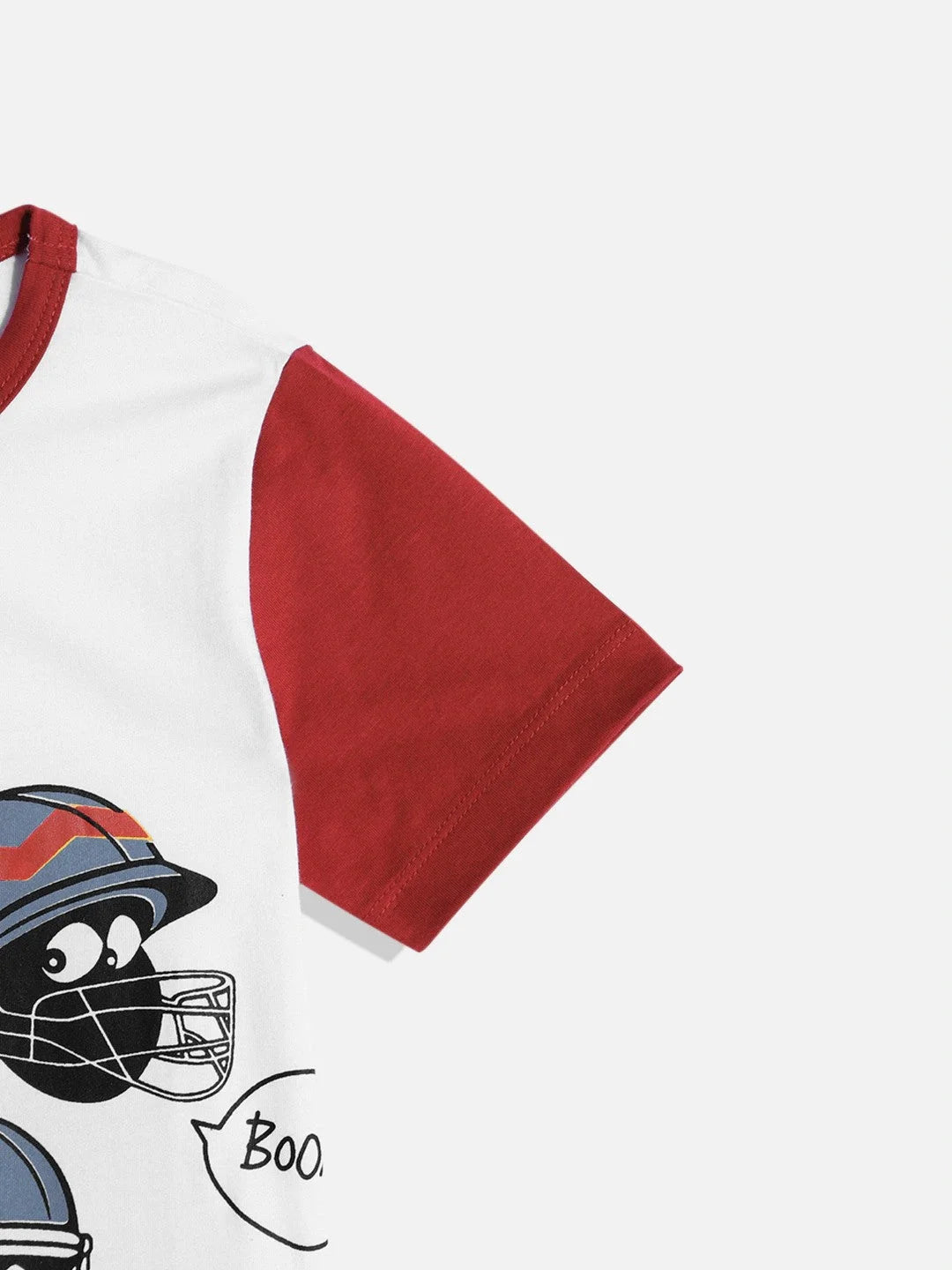 Boys White Sports Helmet Printed Half Sleeves Cotton Tshirt - Ladore