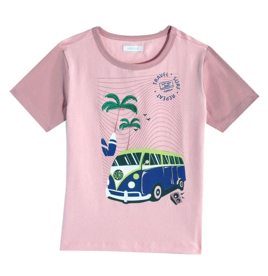 Dusty Pink Travel Camper Cotton Half Sleeves Tshirt - Ladore