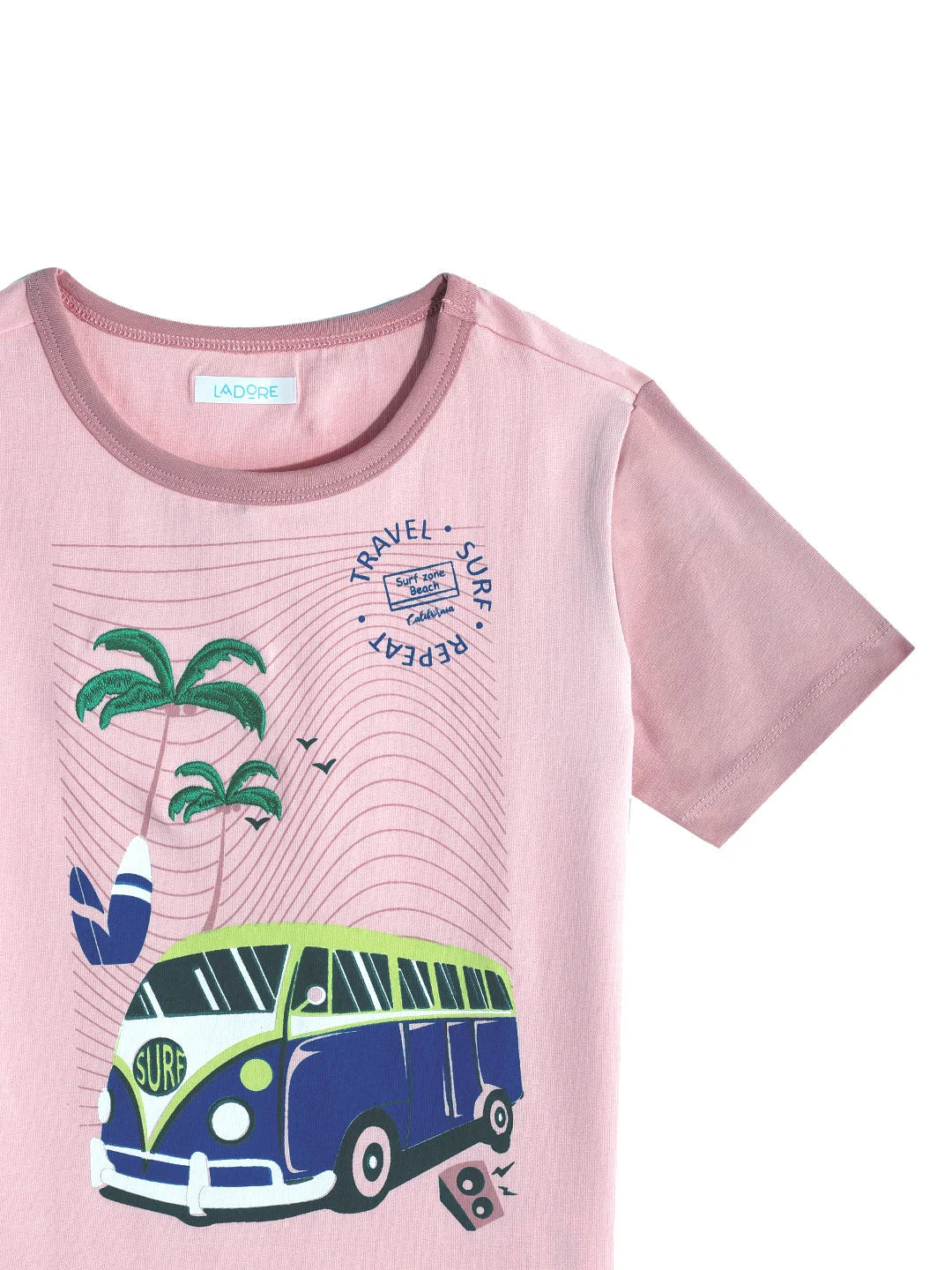 Dusty Pink Travel Camper Cotton Half Sleeves Tshirt - Ladore