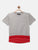 Grey Red Colourblock Round Neck Mercerised Cotton T-shirt - Ladore