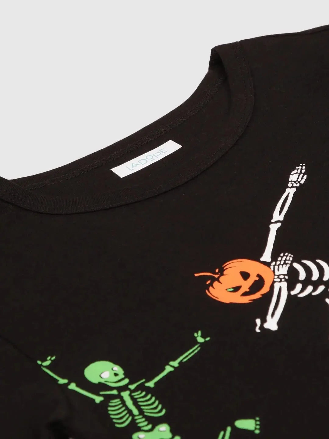 Kids Black Skeleton Pumpkin Halloween Cotton Half Sleeves T-shirt - Ladore