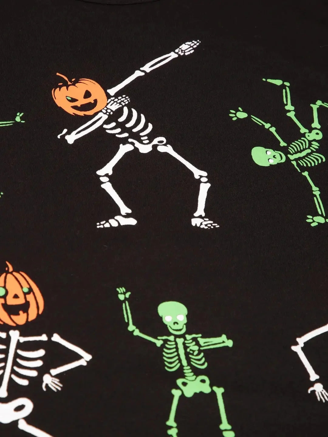 Kids Black Skeleton Pumpkin Halloween Cotton Half Sleeves T-shirt - Ladore