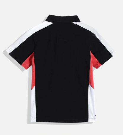 Kids Black Smart Party Wear Cotton Polo Tshirt - Ladore