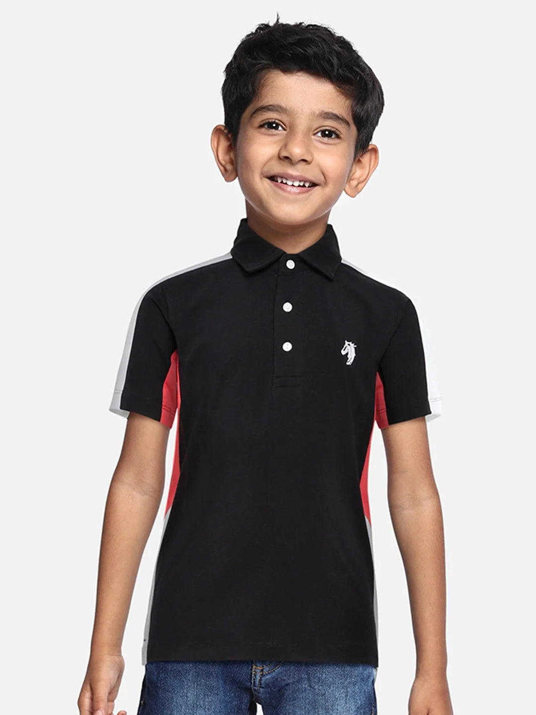 Kids Black Smart Party Wear Cotton Polo Tshirt - Ladore