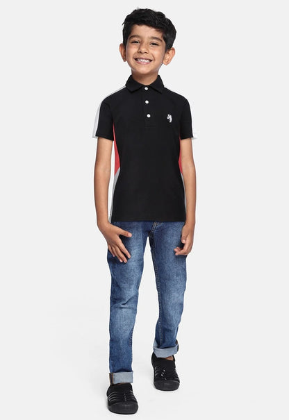 Kids Black Smart Party Wear Cotton Polo Tshirt - Ladore