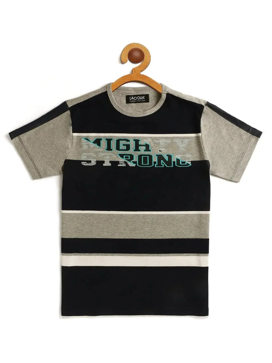 Kids Black and Grey Striped Half Sleeve Cotton T-shirt - Ladore