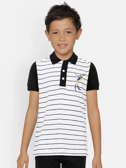 Kids Black and White Organic Cotton Polo T-shirt - Ladore