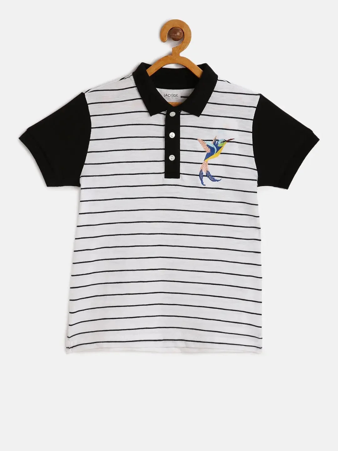 Kids Black and White Organic Cotton Polo T-shirt - Ladore