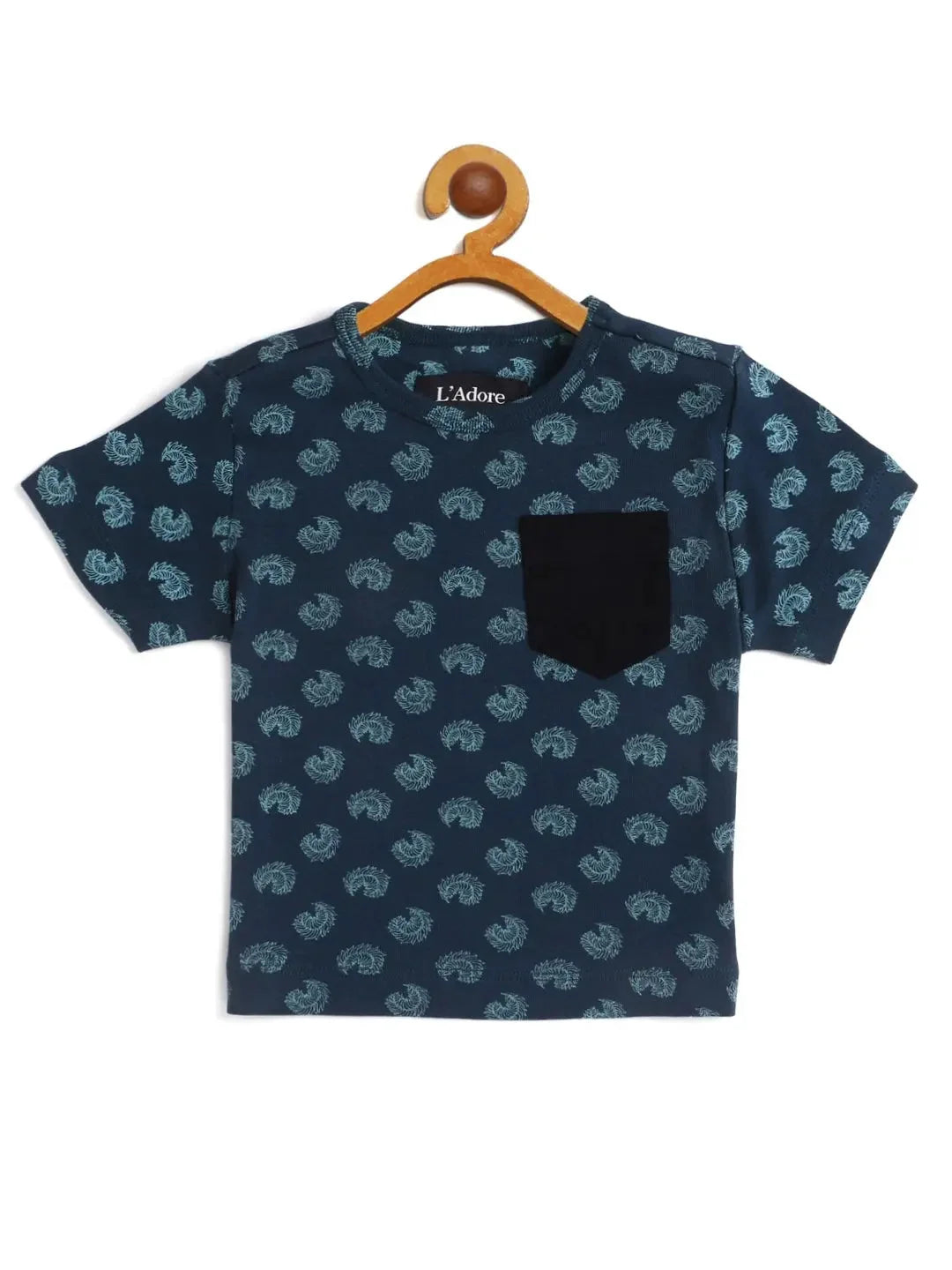 Kids Blue All over Printed Half Sleeves Organic Cotton T-shirt - Ladore