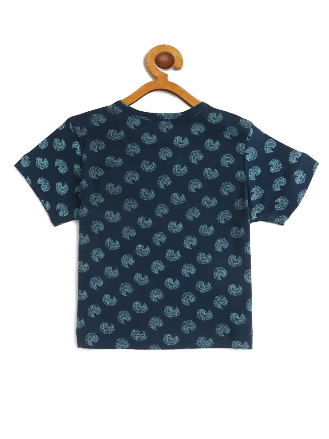 Kids Blue All over Printed Half Sleeves Organic Cotton T-shirt - Ladore