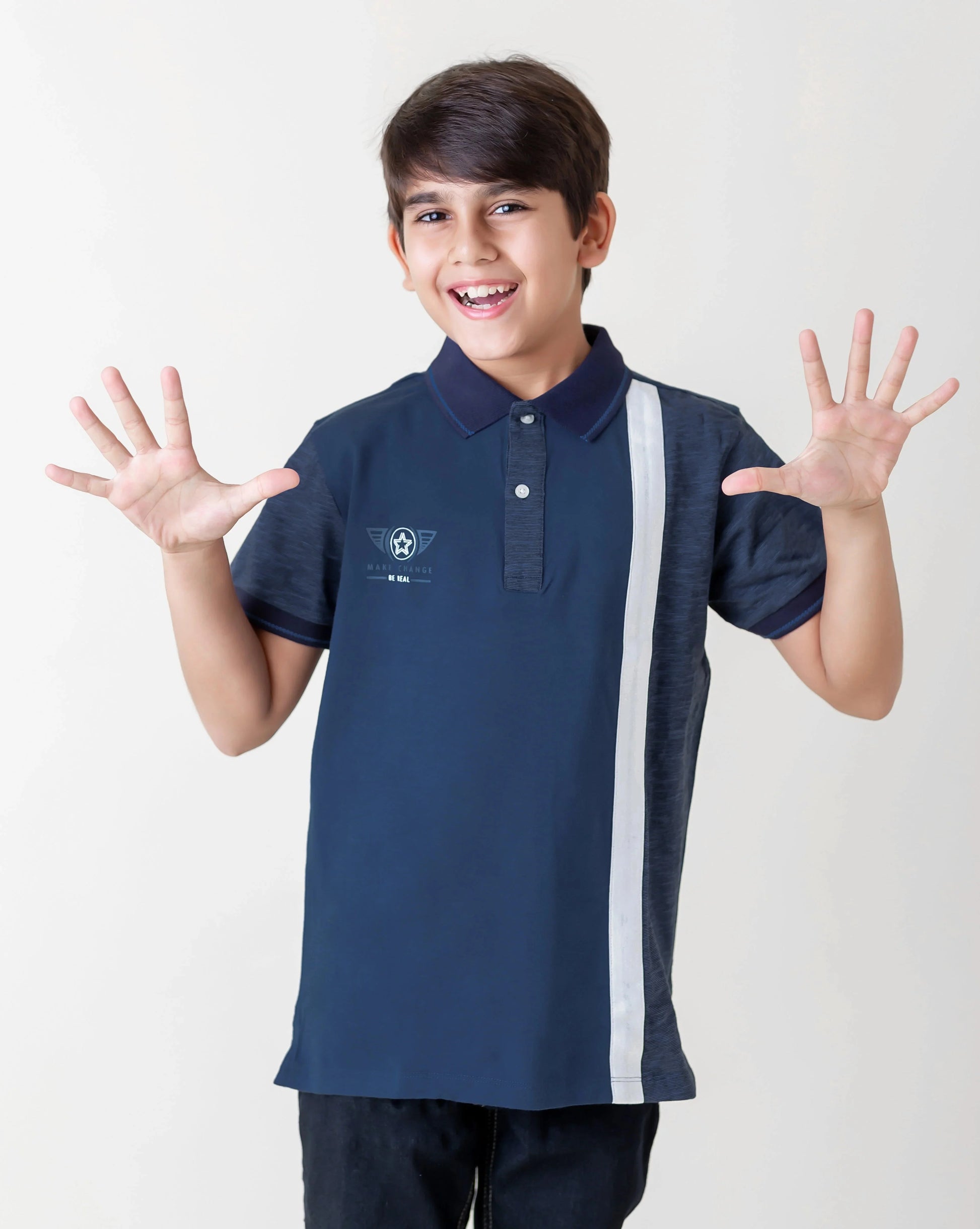 Kids Blue Cut and Sew Polo Cotton T-shirt - Ladore