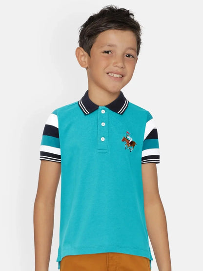 Kids Blue Half Sleeves Cotton Polo T-shirt - Ladore