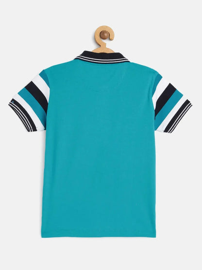 Kids Blue Half Sleeves Cotton Polo T-shirt - Ladore