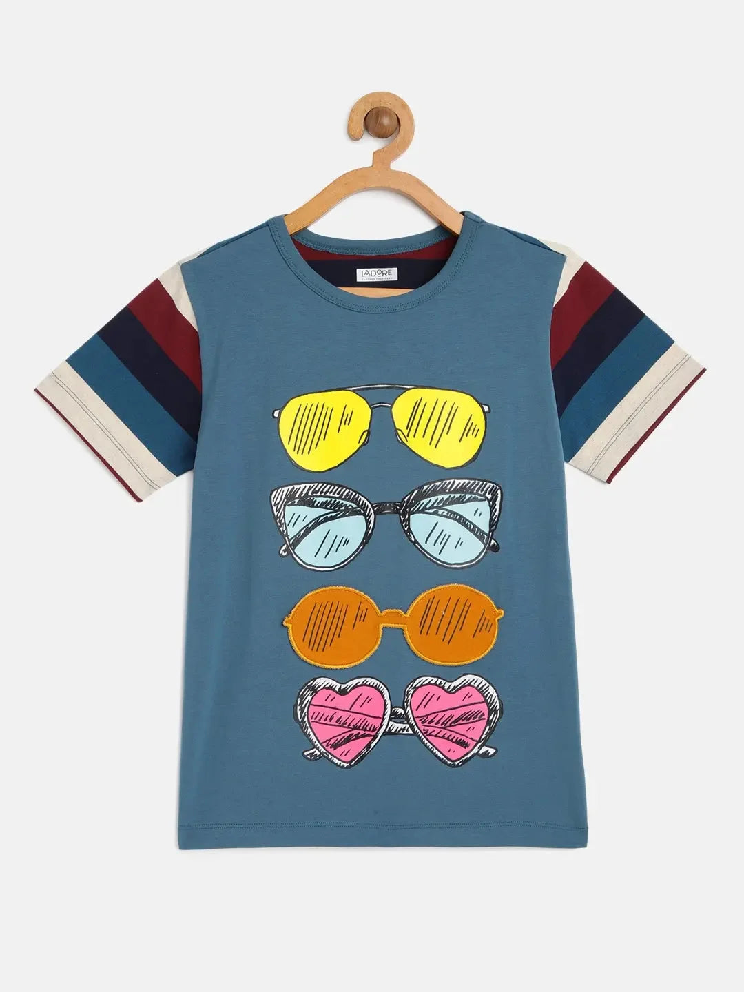 Kids Blue Half Sleeves Sunglasses Cotton T-shirt - Ladore