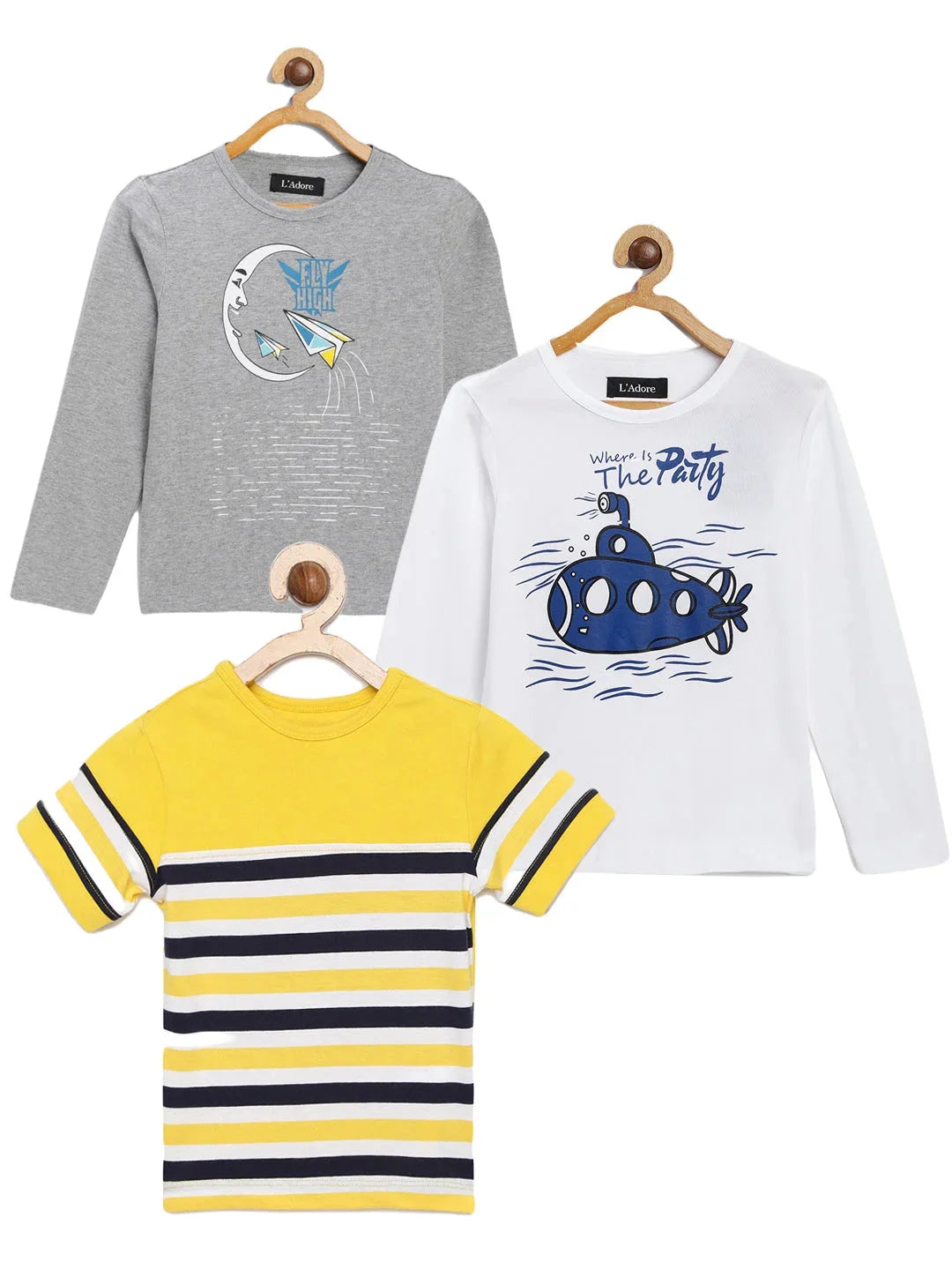 Kids Combo Pack of 3 Round Neck Unisex Cotton T-Shirts ( Age 0-6 years) - Ladore