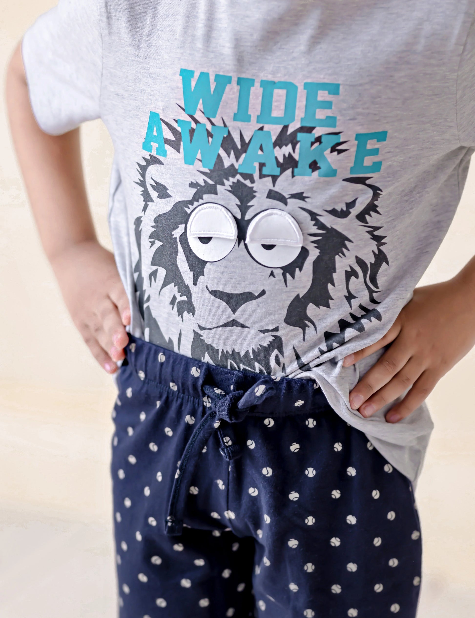 Kids Cotton Grey Lion Printed Unisex Night Suit Set - Ladore