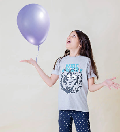 Kids Cotton Grey Lion Printed Unisex Night Suit Set - Ladore