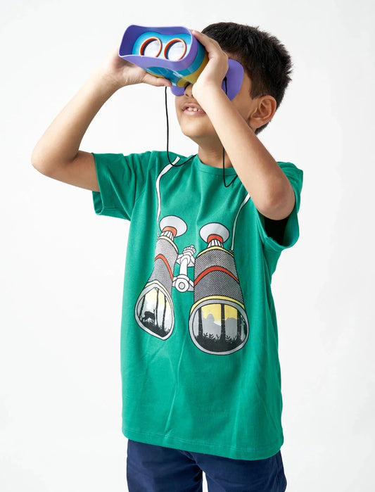 Kids Green Binocular Print Cotton T-shirt - Ladore