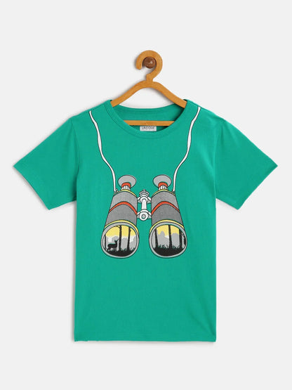 Kids Green Binocular Print Cotton T-shirt - Ladore