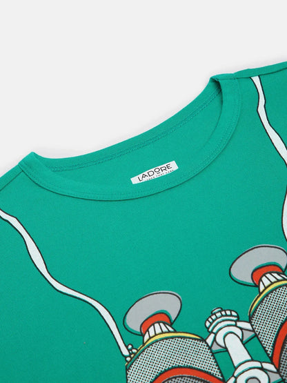 Kids Green Binocular Print Cotton T-shirt - Ladore